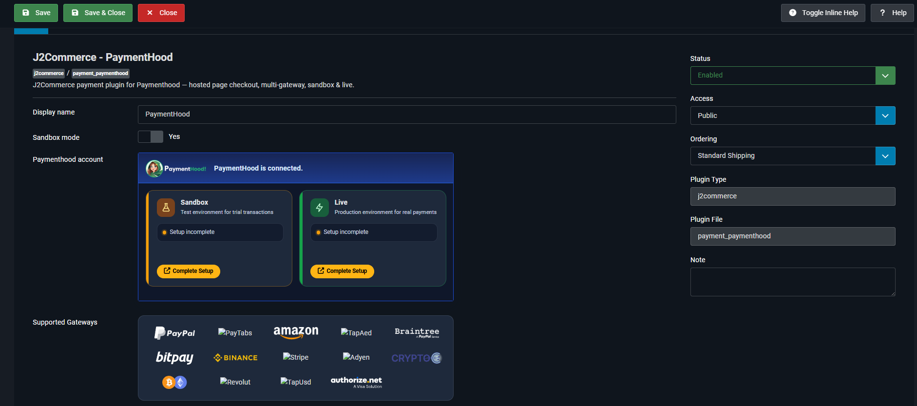 PaymentHood connected — complete Sandbox and Live setup