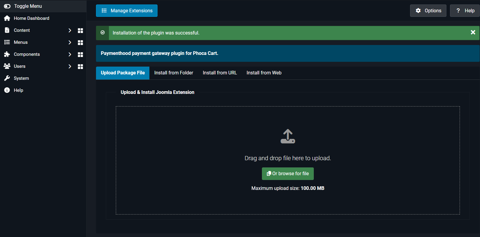 Joomla Extensions Manager - Install