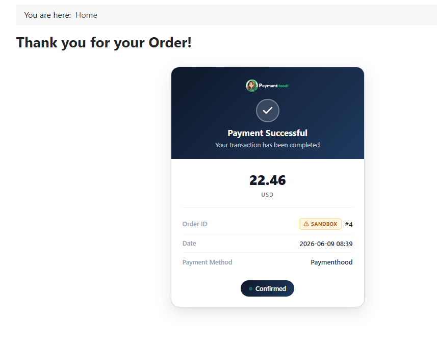 VirtueMart — payment successful confirmation